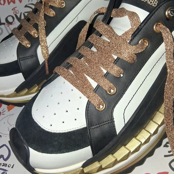 Dolce & Gabbana Black and White Sneakers with Gold Accents